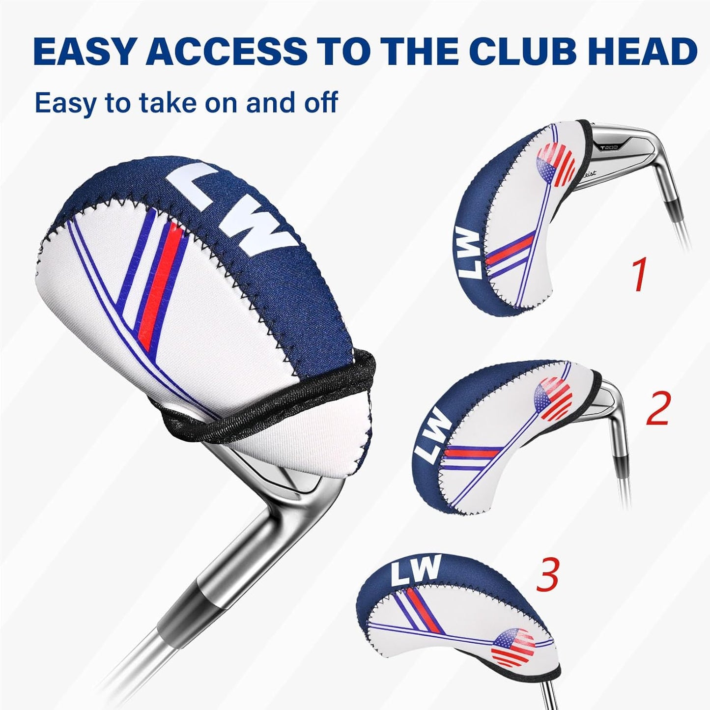Golf Club Iron Head Covers Set, 10PCS Neoprene USA Flag Design Protective Covers for Irons
