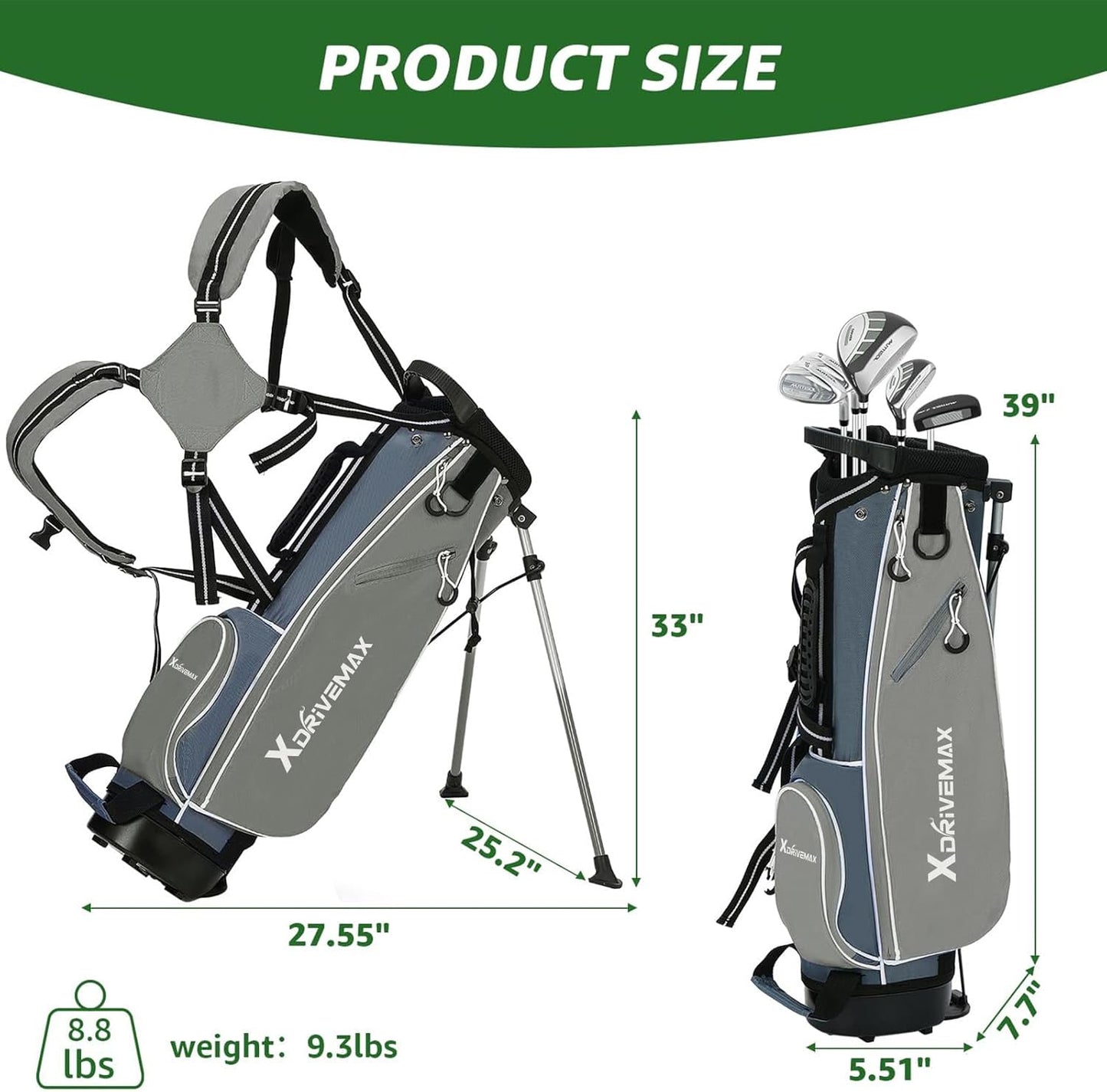 5/6 Pieces Kids Golf Club Set, Junior Golf Club Set Ages 4-12 Includes Stand Bag, 1# Drive, 5# Hybrid, 6/7#, 9/P# Irons and Putter Right Hand for Boys Girls
