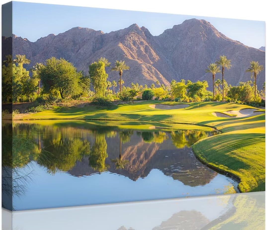 Indian Wells Golf Course Wall Art for Office USA California Golf Course Picture Poster Print on Canvas for Living Room Bedroom Bathroom Home Decorations Framed Ready to Hang(12''H x 16''W)