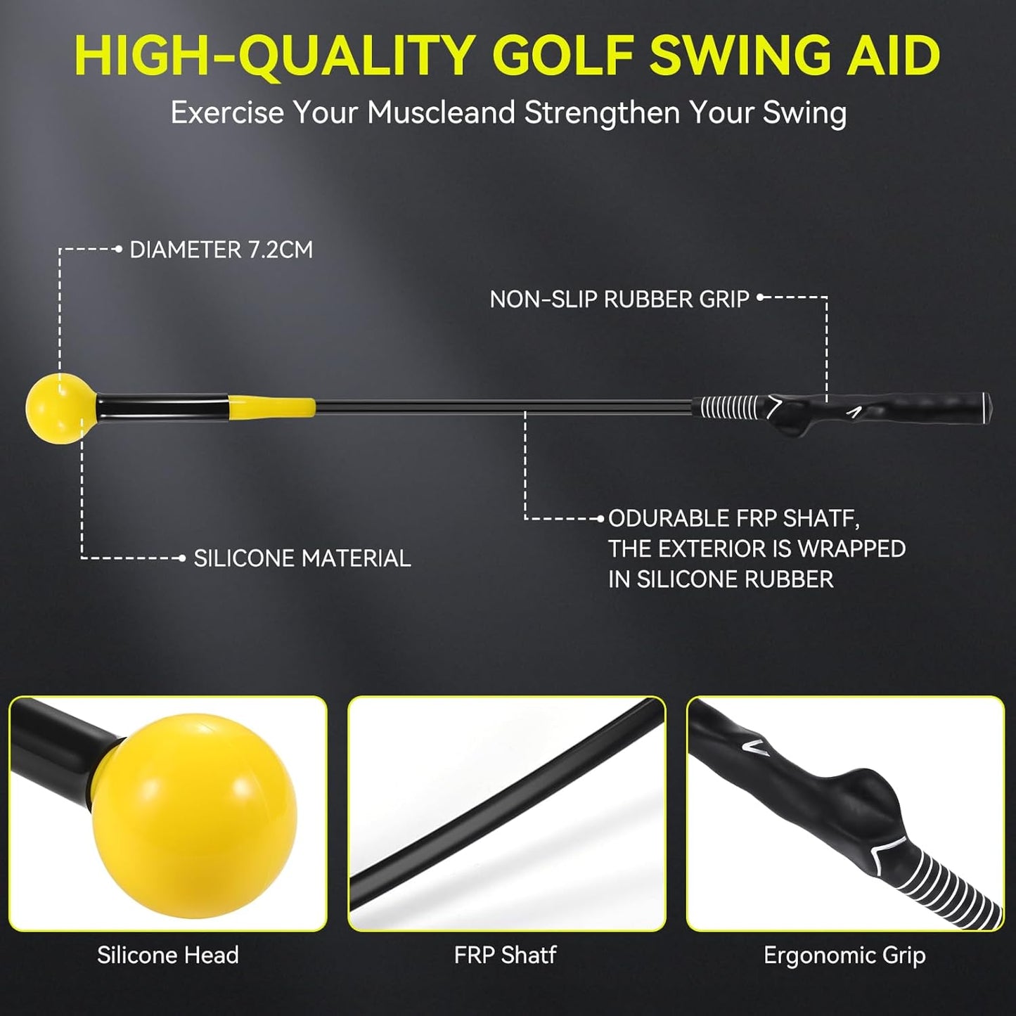 Golf Grip Trainer, Golf Swing Trainer Aid Warm-Up Stick for Strength Grip Tempo & Flexibility Training, Golf Training Aid with Arm Band for Practice Chipping Hitting Golf Accessories (Yellow)