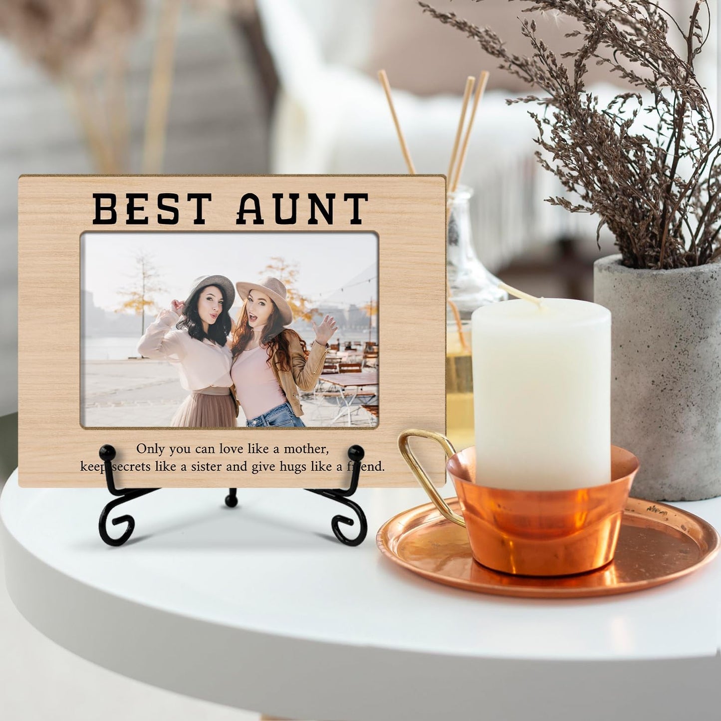 Aunt Picture Frame, Wooden Photo Frame with Stand, Aunt Gifts Birthday Gifts for Women Aunt Auntie Mom, Home Office Desk Decor Photo Frame Tabletop Display -xk24