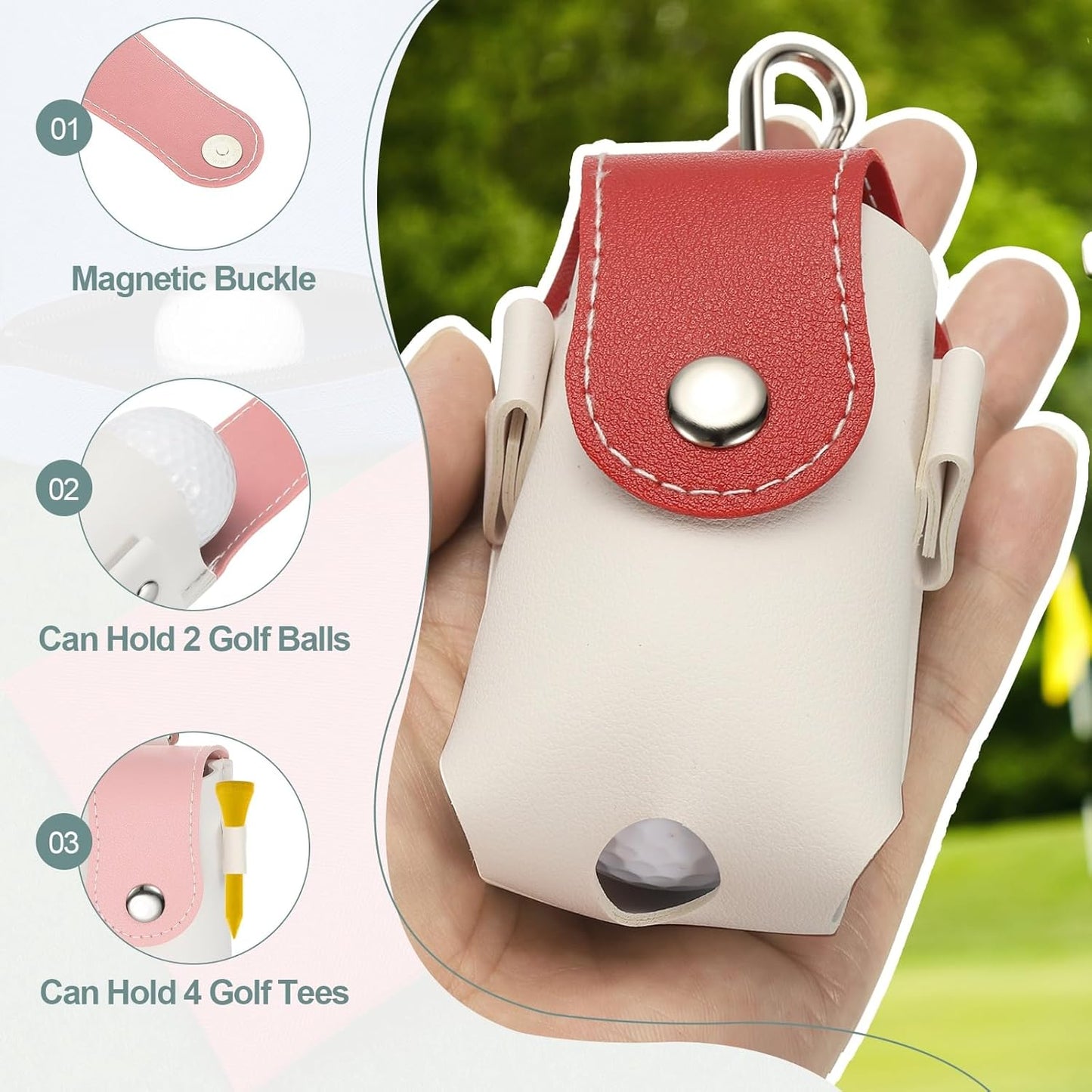 uxcell Golf Ball Bag, Portable PU Leather Golf Ball Pouch with Belt Clip Storage Bag with Tee Holder for Men and Women