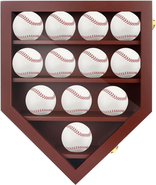 Baseball Display Case & Shadow Box - Lockable Acrylic Door Wall Mount Cabinet for 12 Baseballs - 13x16 Inch Collectible Display Frame for Enthusiasts