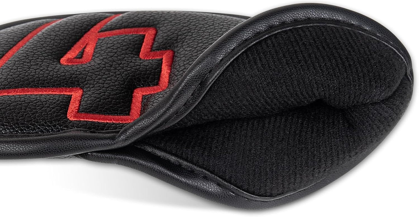 Craftsman Golf 10pcs Red No. on Both Sides Magnetic Closure Classic Black Leather Iron Headcover Covers Set Travel Cases Protector Available Custom with Name