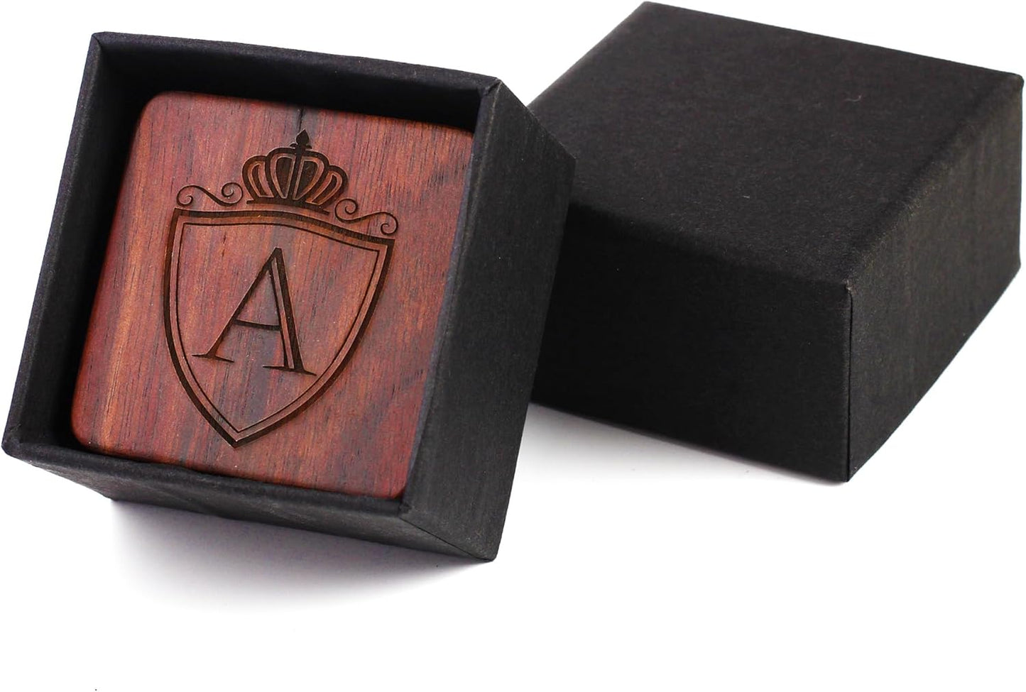 Mens Initial Silver Cufflinks A-Z Alphabet Letter Steel Cuff Links with Engraved Walnut Wood Box Groom Groomsman Wedding Set…