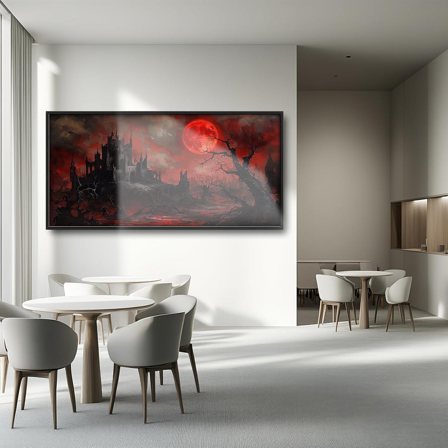 Large Gothic Spooky Haunted House Framed Wall Art for Living Room Dark Academia Castle Pictures Wall Decor Goth Print Painting Artwork Home Decorations for Gothic Room Bedroom Office 60x30 inch