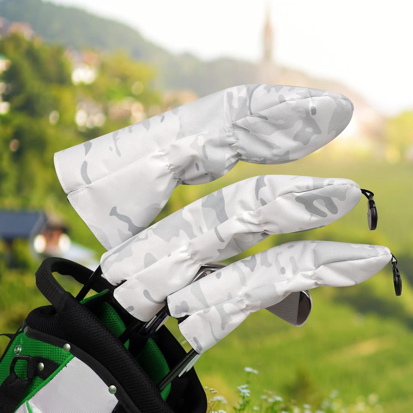 3 Pack Camouflage Golf Club Head Covers for Driver, Fairway Woods and Hybrid with Rotatable Number Tag