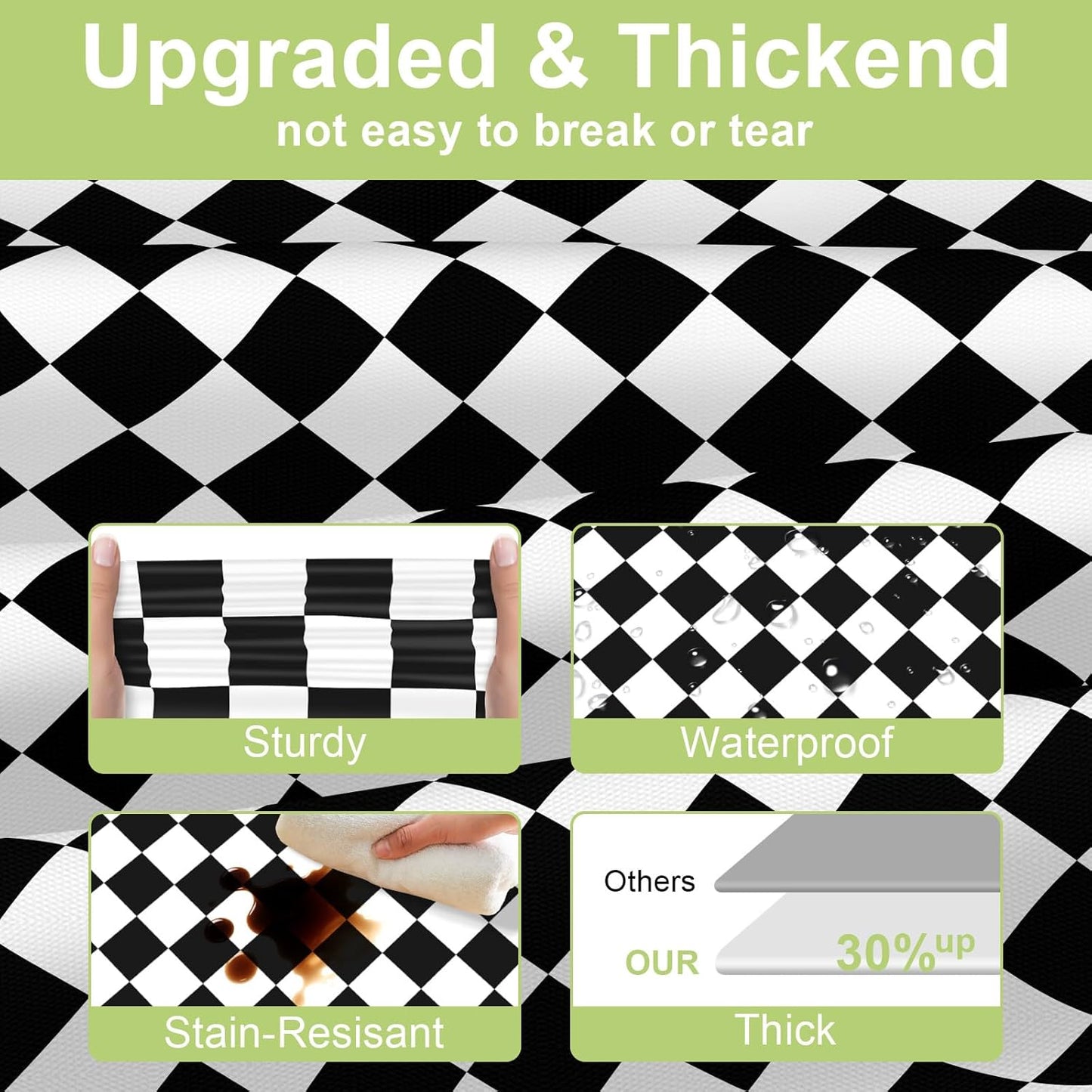 QIKSION 3 Pack Black and White Checkered Tablecloth Black Checkered Flag Tablecloth, Disposable Plastic Gingham Table Cover for Parties, Outdoor Picnic, Race Car Birthday Party(54 × 108 Inch)