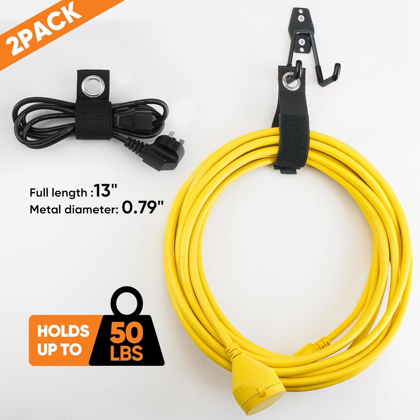 Nacial 18 Pack Garage Hooks Heavy Duty, Utility Steel Garage Storage Hook with 2 Extension Cord Storage Straps, Utility Garage Wall Mount Hooks for Hanging Bike, Ladder and Garden Tools, Orange