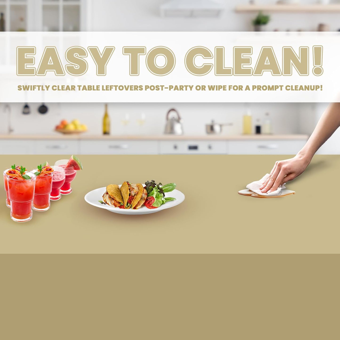 Grandipity 12 Pack Premium Disposable Plastic Tablecloth 54 Inch. x 108 Inch. Decorative Rectangle Table Cover - Beige