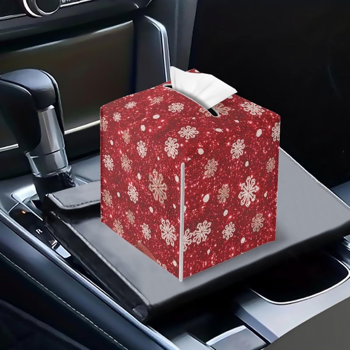 Christmas Tissue Box Cover Cute Santa Tissue Box Holder 5x5x5 inch Modern Home Decor Red Facial Paper Organizer Holder for Office Bedroom Car Bathroom