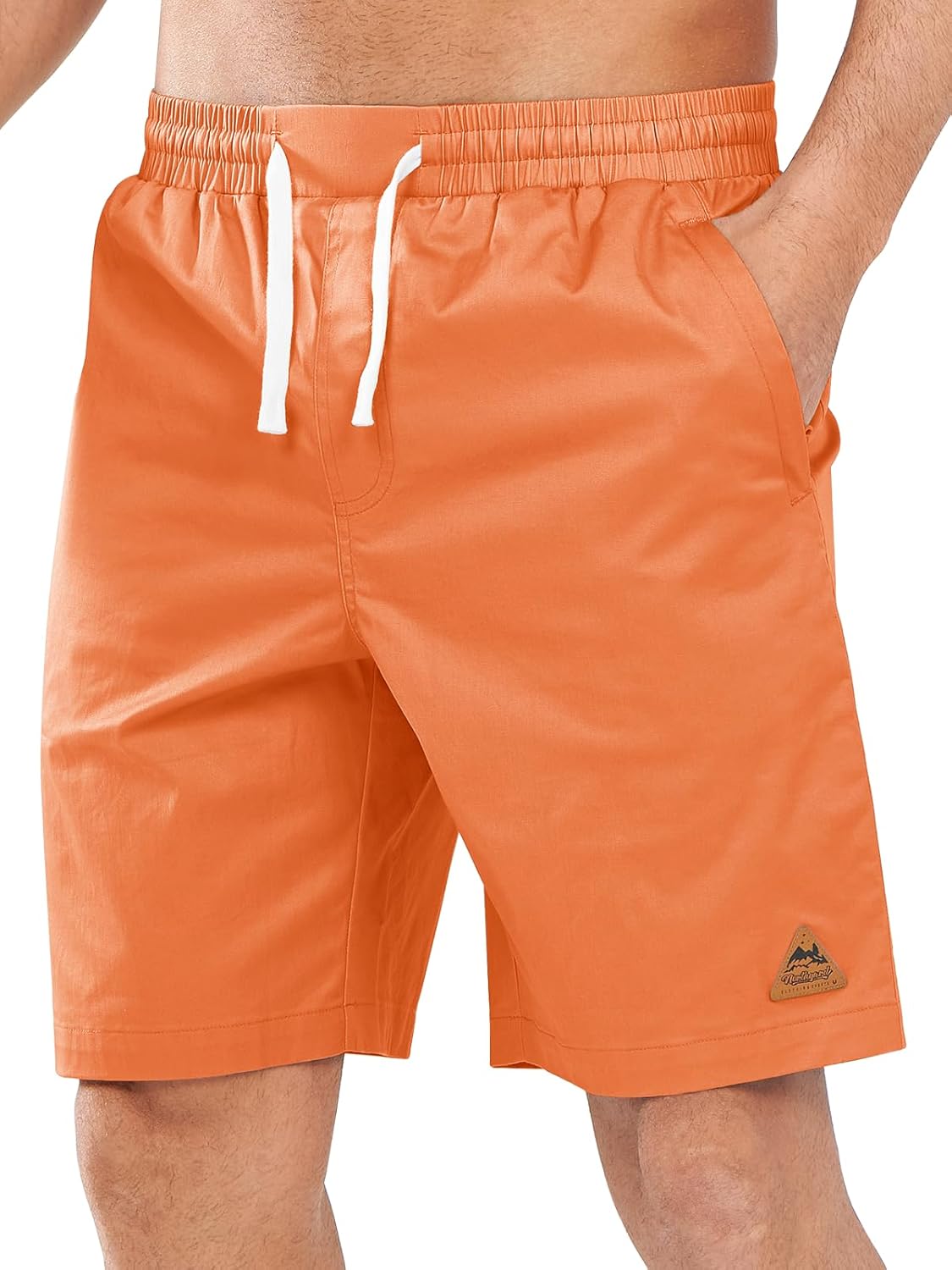 NORTHYARD Mens Casual Shorts-Cotton 9" Golf Hiking Drawstring Elastic Waist Work Shorts with Zipper Pockets