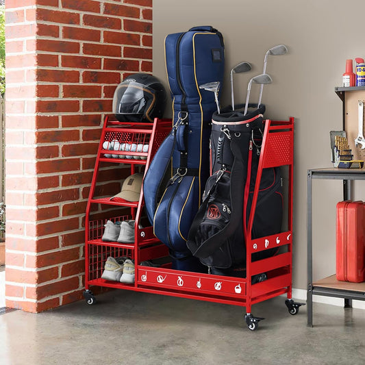 Lauren&Harold Golf Bag Organizer Garage Storage, Golf Storage Rack Stand Fits 2 Golf Bags, Golf Clubs and Other Golfing Equipment Accessories, Golf Organizer for Garage, Club, Shed, Basement