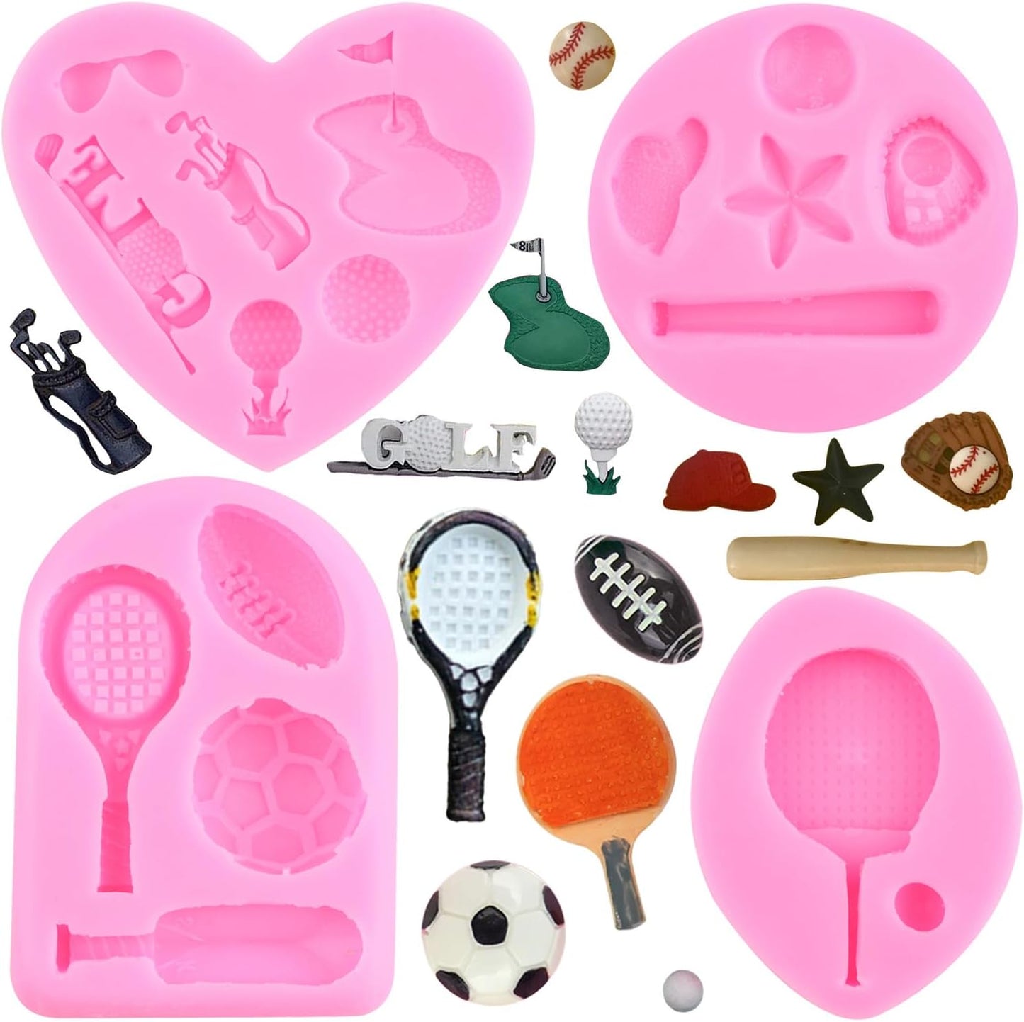 ZiXiang Ball Silicone Molds Football Baseball Rugby Golf Table Tennis Fondant Mold For Cake Decorating Cupcake Topper Chocolate Candy Polymer Clay Gum Paste Set Of 4