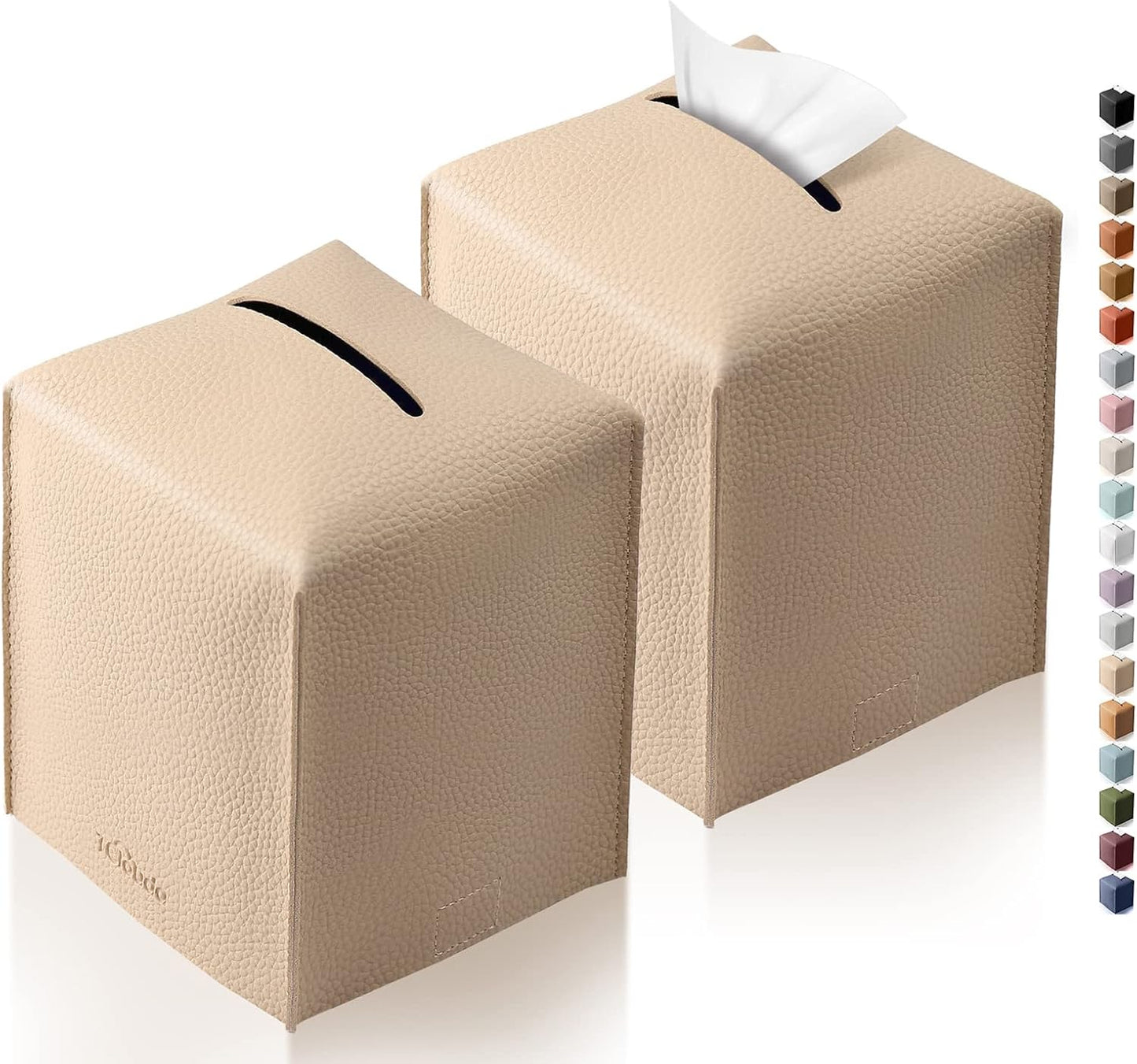 Tissue Box Cover, Tclouda, Modern PU Leather Square Tissue Box Holder for Creative Decorative, 2 Pack, Ideal for Bathrooms/Office/Car/Nightstand/Outdoor Tent/Dining Table, 5"X5"X5", Double Beige