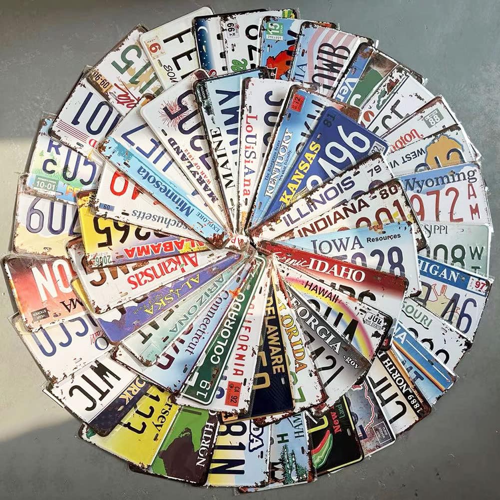 5/10/15/30/50 Counts Replica Vintage Car Plates, Embossed Novelty Car Plate Decoration for Man Cave Bar Kitchen Garage (5 Counts)