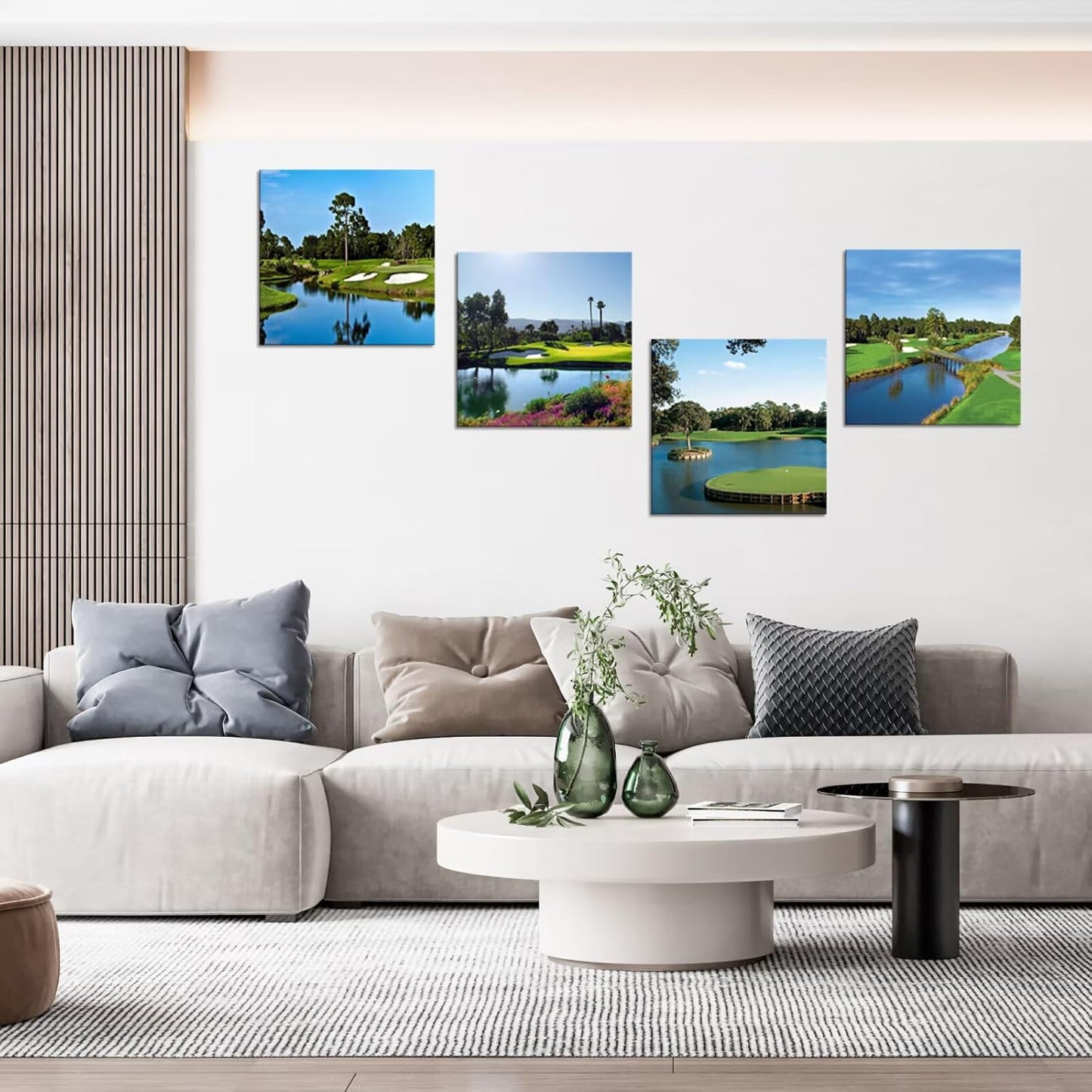 Pankila USA California Golf Course Wall Art Golf Club Canvas Wall Decor Blue Green Abstract Painting Pictures Poster for Home Decor Living Room Bedroom Bathroom Office Artwork (24''W x 24''H x4)