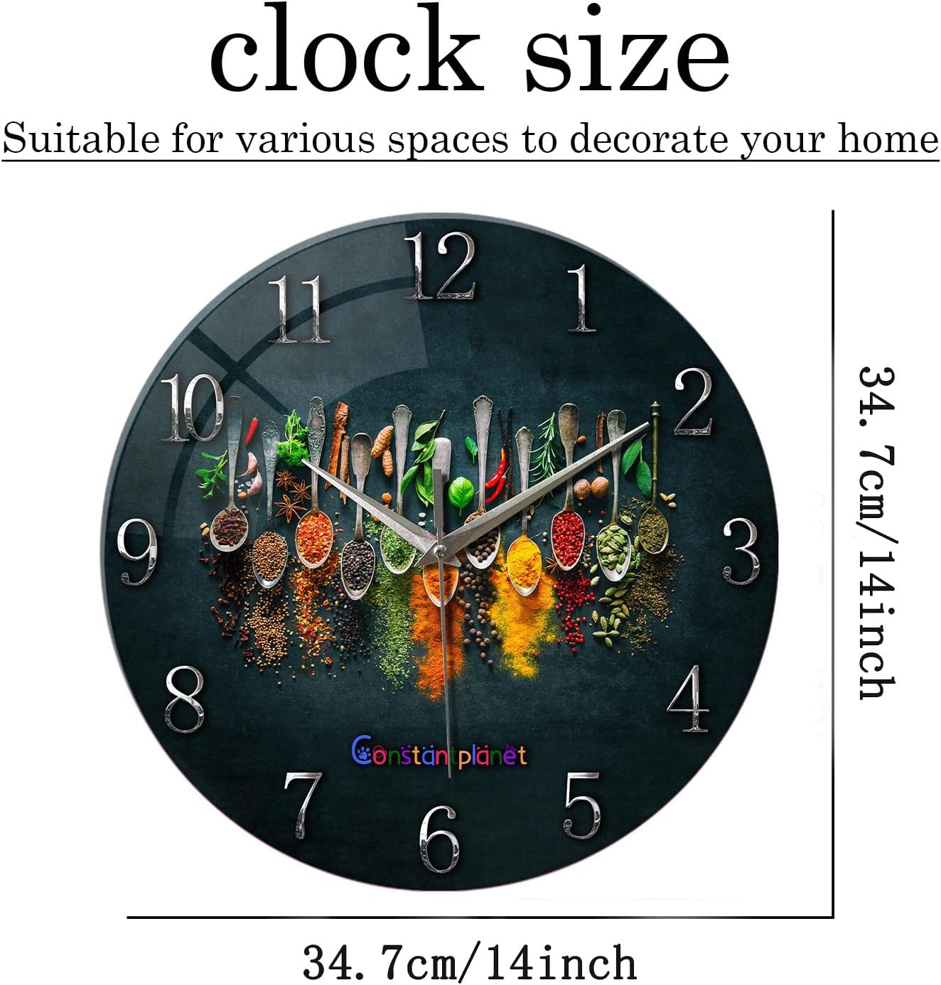 Kitchen Wall Clocks Battery Operated 14 Inches Glass Decorative Clocks for Walls Round Wall Clock Silent Non Ticking