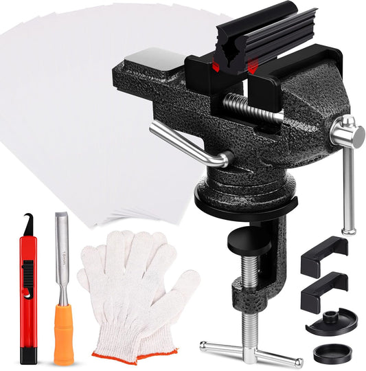 Lasnten Golf Club Regripping Kit 360° Swivel Table Vise 26 Double-Sided Tapes Rubber Sleeve & Gloves, Grip Remover, Hook Knife, No Solvent Grip Needed Portable Golf Tool