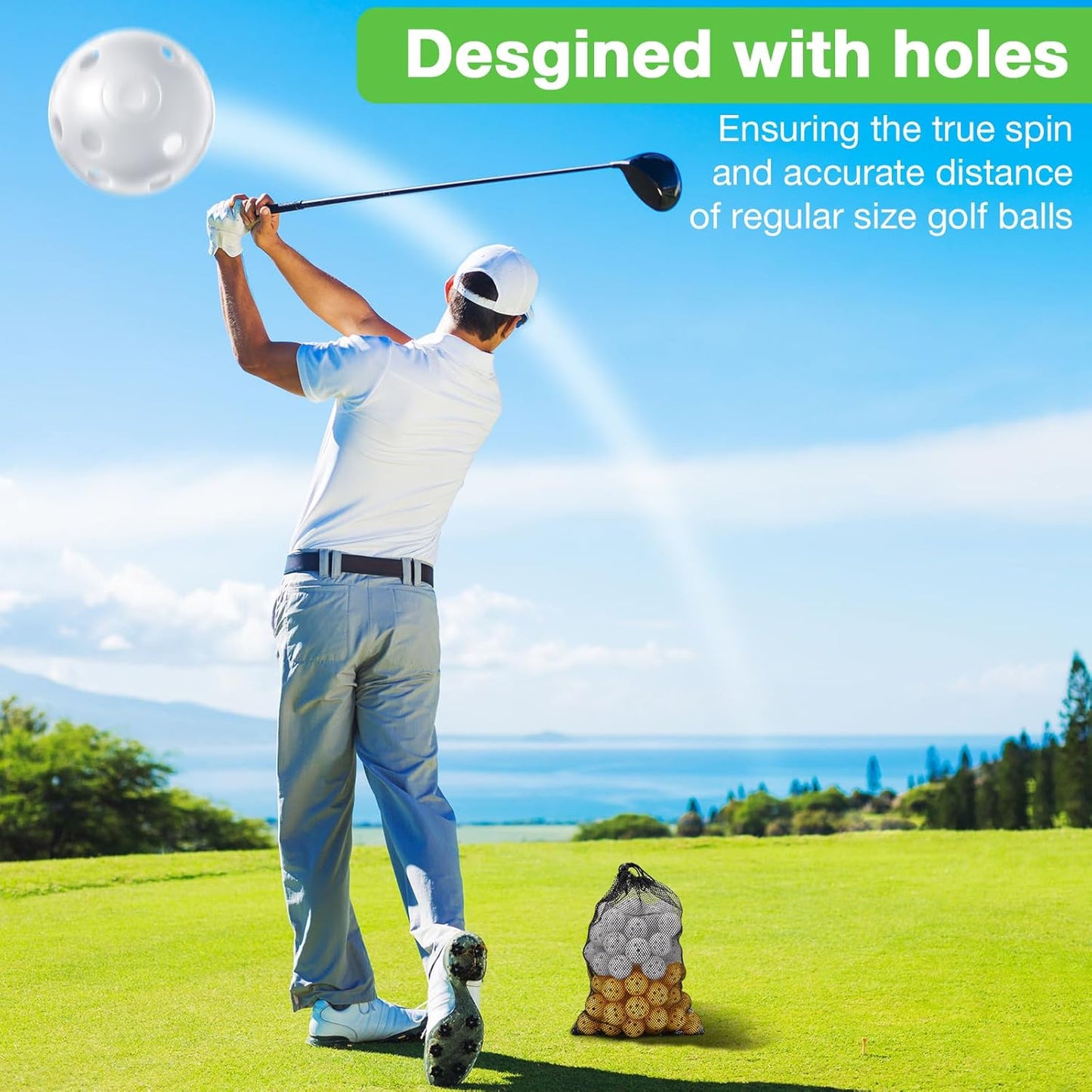 80 Pack Practice Golf Balls Limited Flight 42 mm Golf Training Airflow Hollow Plastic Ball for Women Men Indoor Outdoor Driving Range Swing Practice Home