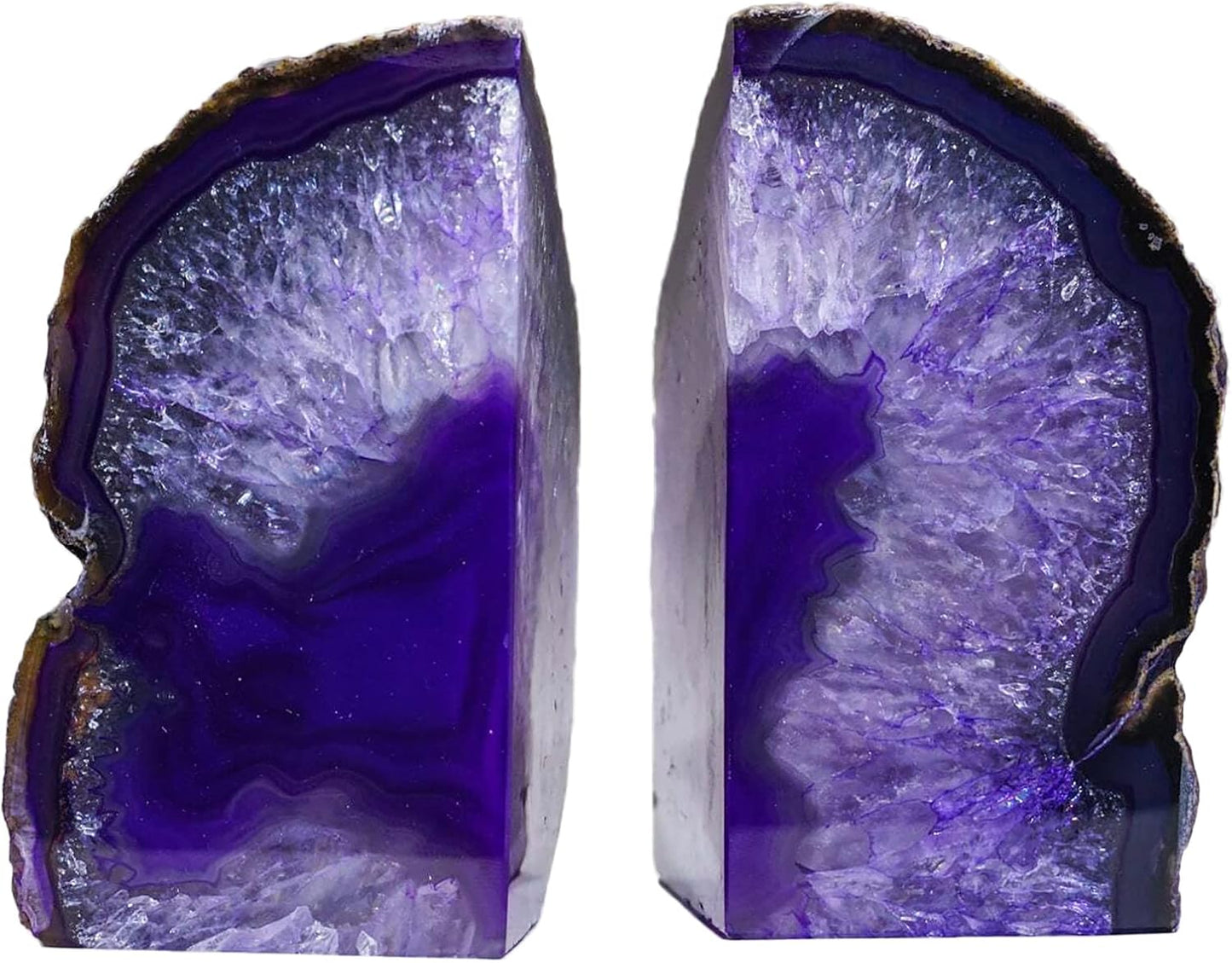 AMOYSTONE Purple Agate Bookends, Minimalist Book Holder for Heavy Books, Book Ends 4-6 LBS Stylish Bookends for Shelves, Office Table, and Home Decor