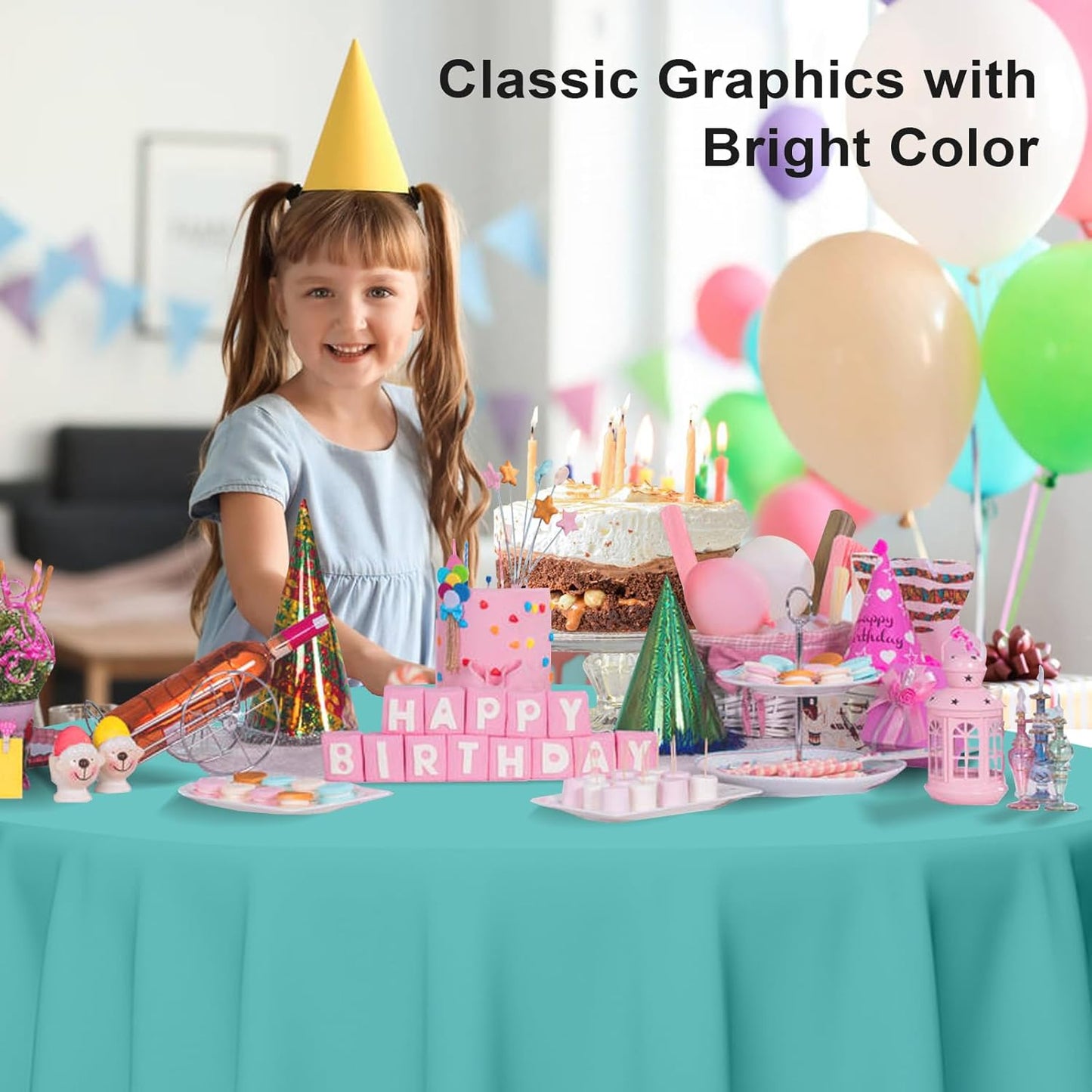 6 Pack Round Disposable Aqua Tablecloth, Aqua Plastic Table Cloths for Parties Disposable, 84x84 in Waterproof Camping Tablecloth for Birthday Party Baby Shower Picnic School