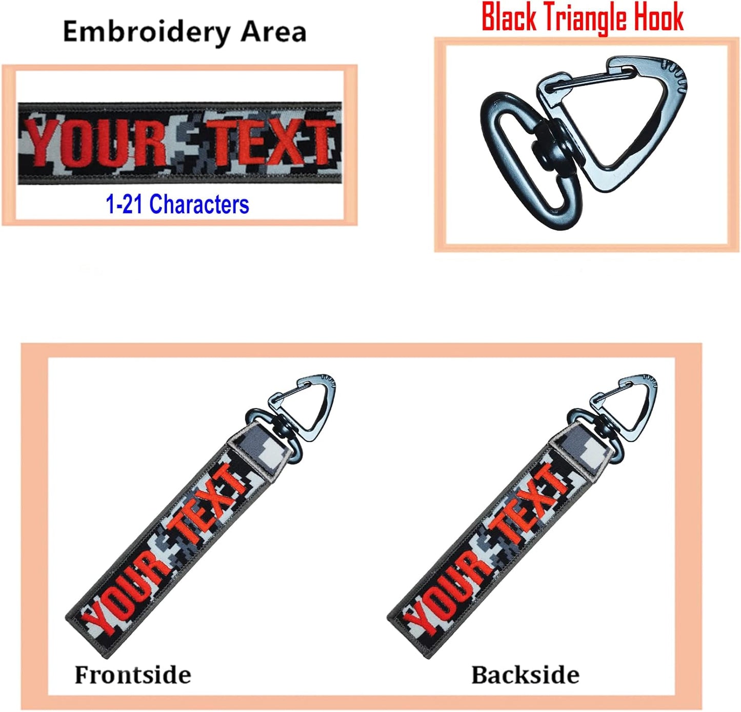 Custom Luggage Tags, Custom Personalized Luggage tag Name, Embroidery Key Ring Accessories for Car, Luggage, Crate,Gear