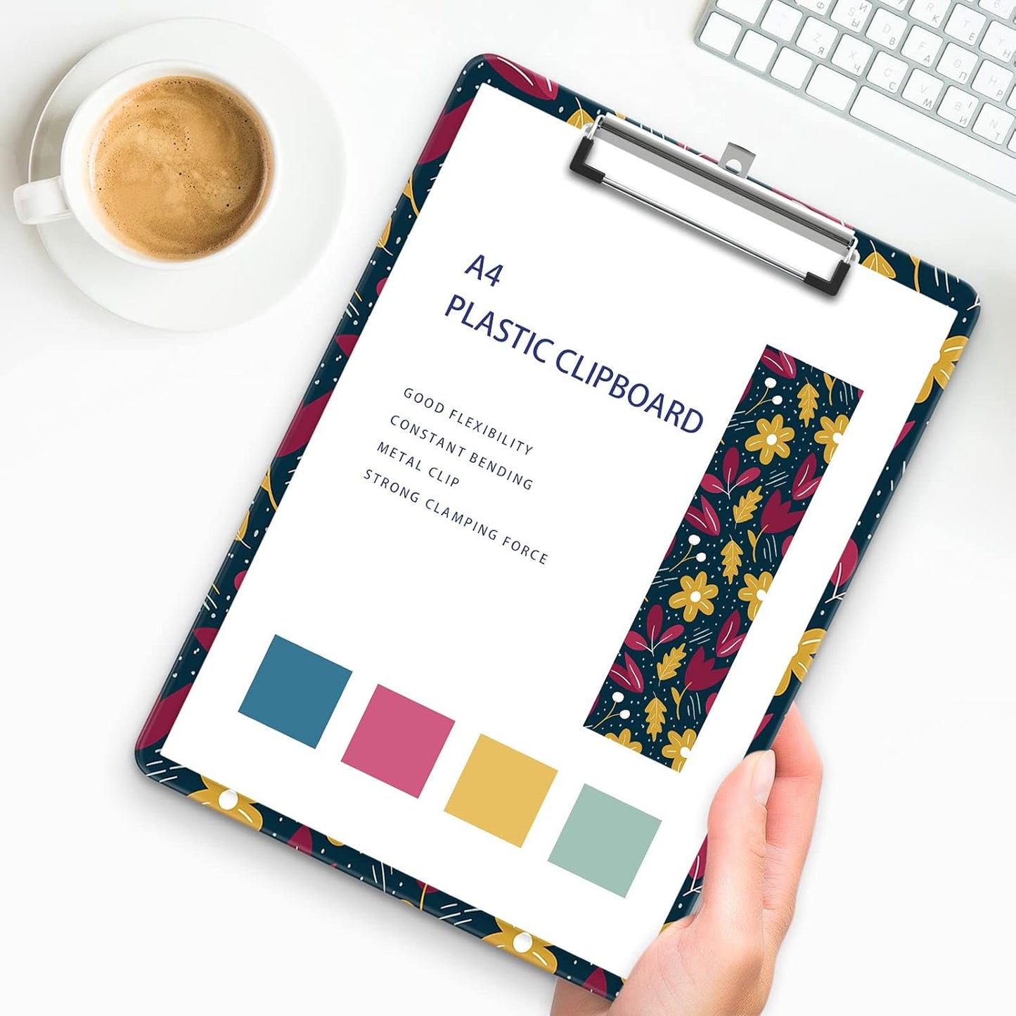 Plastic A4 Clipboards, Cute Clip Board Stardard Letter Size 9 x 12.5 in, Office Decorative for Students Women Men and Kids, Wildflowers