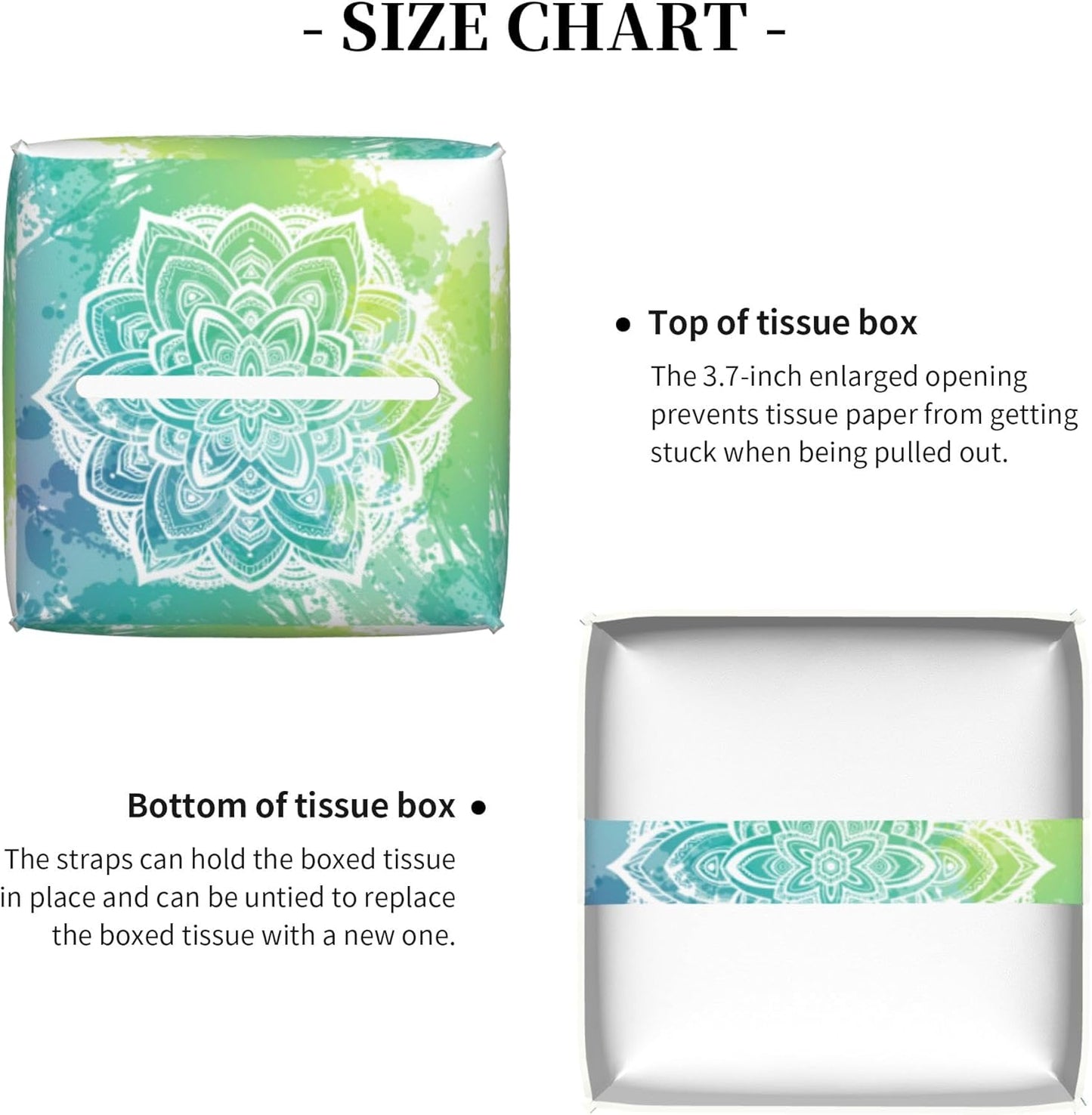 Green Boho Mandala Flower Tissue Box Cover Square, Abstract Mandala Floral Tissue Box Holder Waterproof Leather Facial Paper Organizer Dispenser for Bathroom Home Car Nightstand Vanity Desk