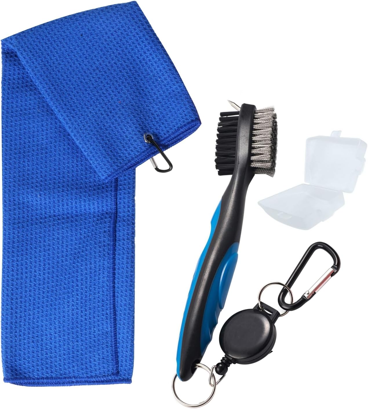 Golf Towels, Golf Towel and Brush Set, with Microfiber Waffle Design Golf Towel 16" X 24" with Hook and Loop Fastenerl and Retractable Zip-line Golf Club Brush (Blue)