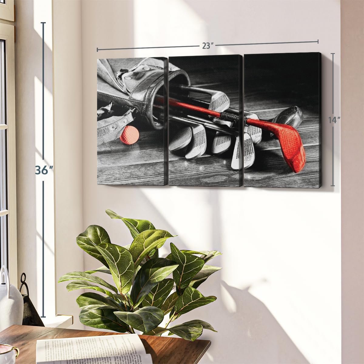 ElephantStock Golf Equipment Pop Wall Art - Horizontal Canvas - 3-Piece Living Room Wall Decor - Photography Sports Canvas Print - Black and Gray Decor for Wall - 23" X 14"