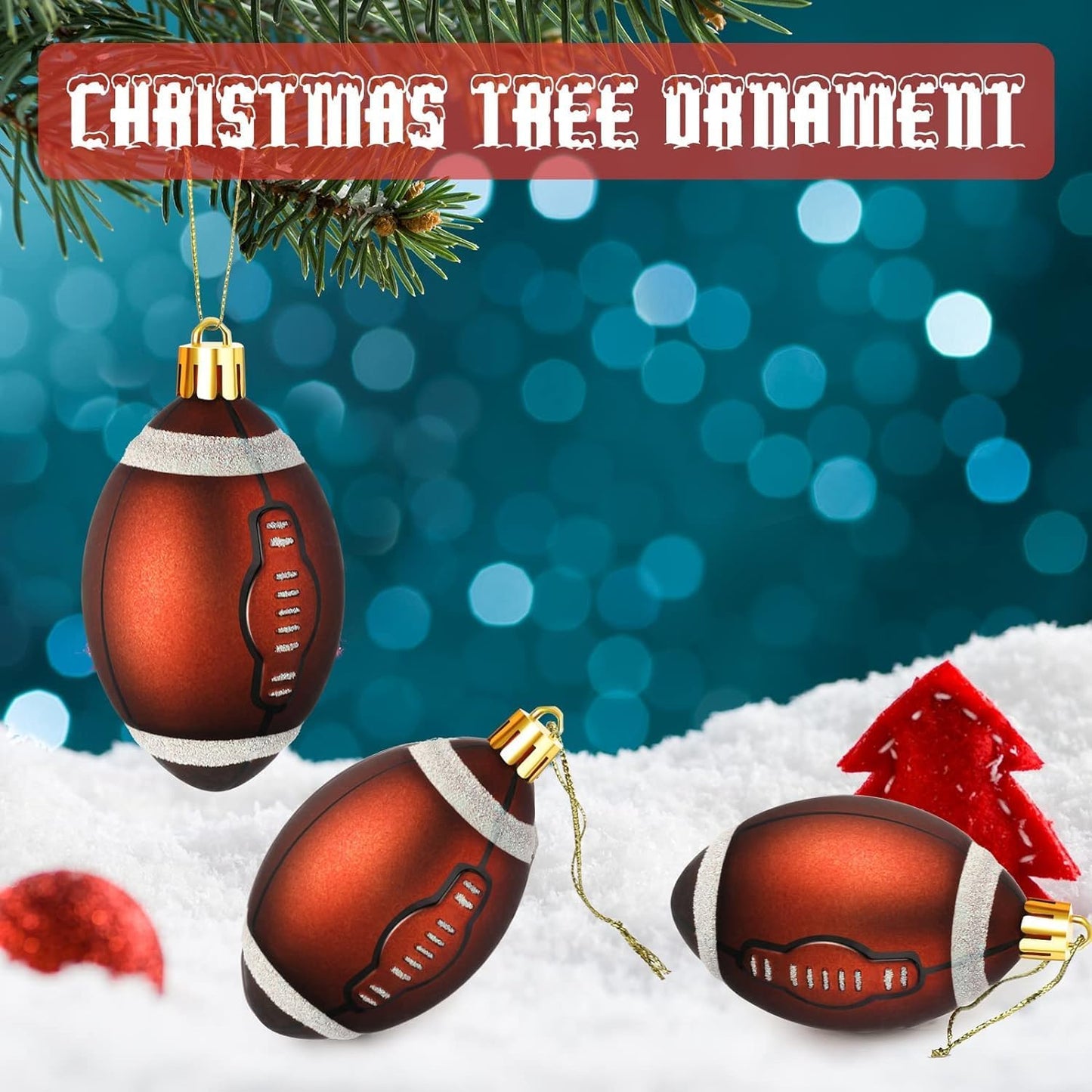 Leitee 18 Pcs Christmas Plastic Football 2.36 Inch Xmas Tree Ornaments with Hanging Loop Sports Theme Decorative Hanging Ornaments for Holiday Party Christmas Tree Home