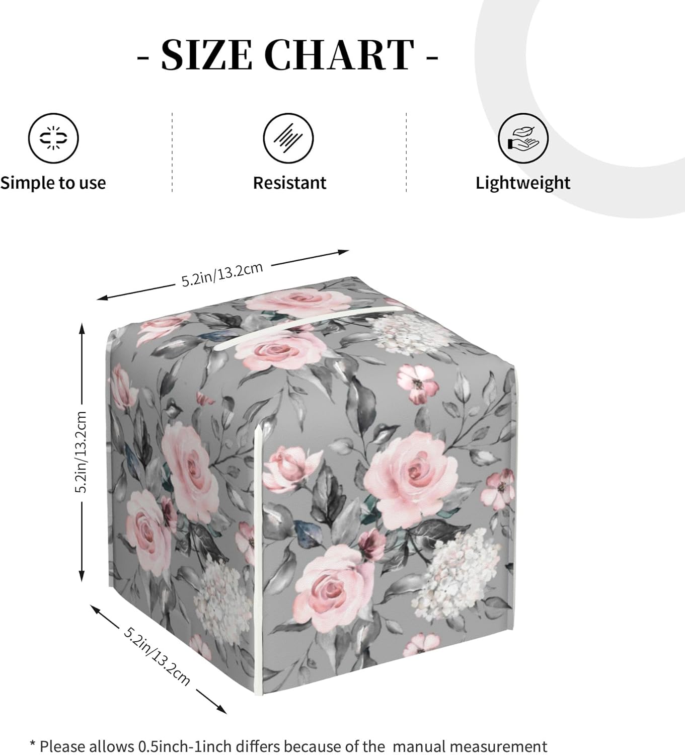 Pink Rose Flowers Tissue Box Cover Square,Colorful Spring Floral Tissue Box Holder Waterproof Leather Facial Paper Organizer Dispenser for Bathroom Home Car Nightstand Vanity Desk