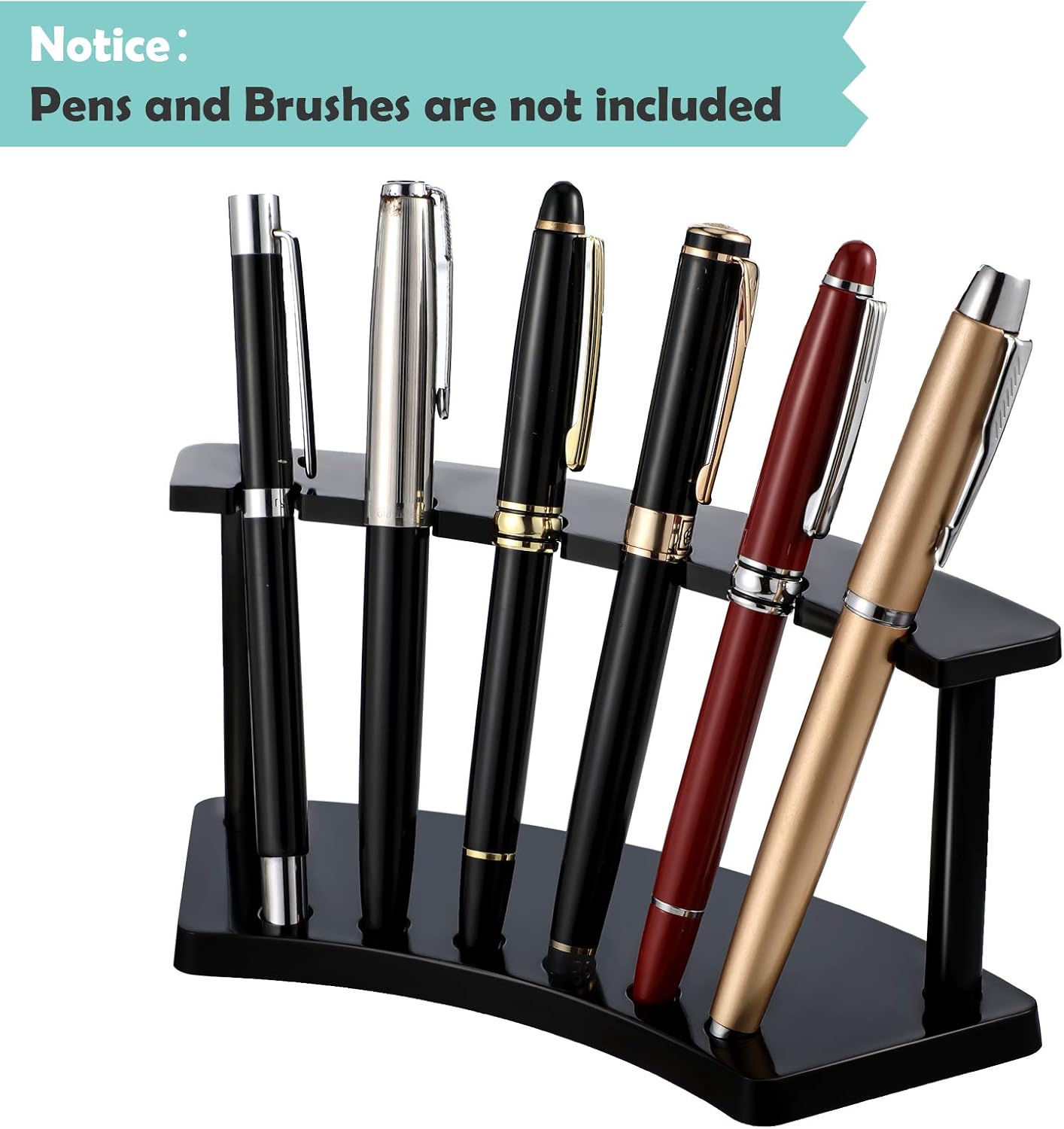 Tinlade 2 Pieces Plastic Pen Holder Stand Display Rack 6-Slot Pen Makeup Brush Rack Organizer Eyebrow Stand for School Office Home Store(Clear,black)