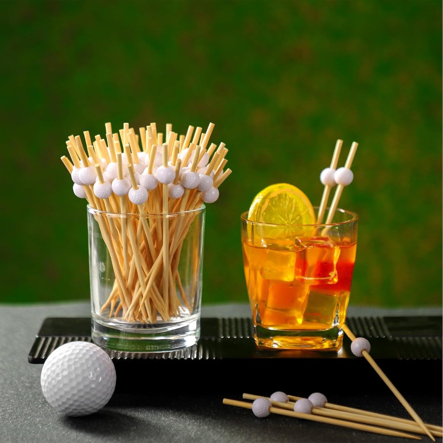 Layhit 300 Pcs Golf Cocktail Picks Party Decoration Fruit Golf Flag Tee Toothpicks Kabob Skewers Ball Sticks Food Picks Bamboo Appetizer Toothpicks Bamboo Cocktail Garnish for Party Supplies