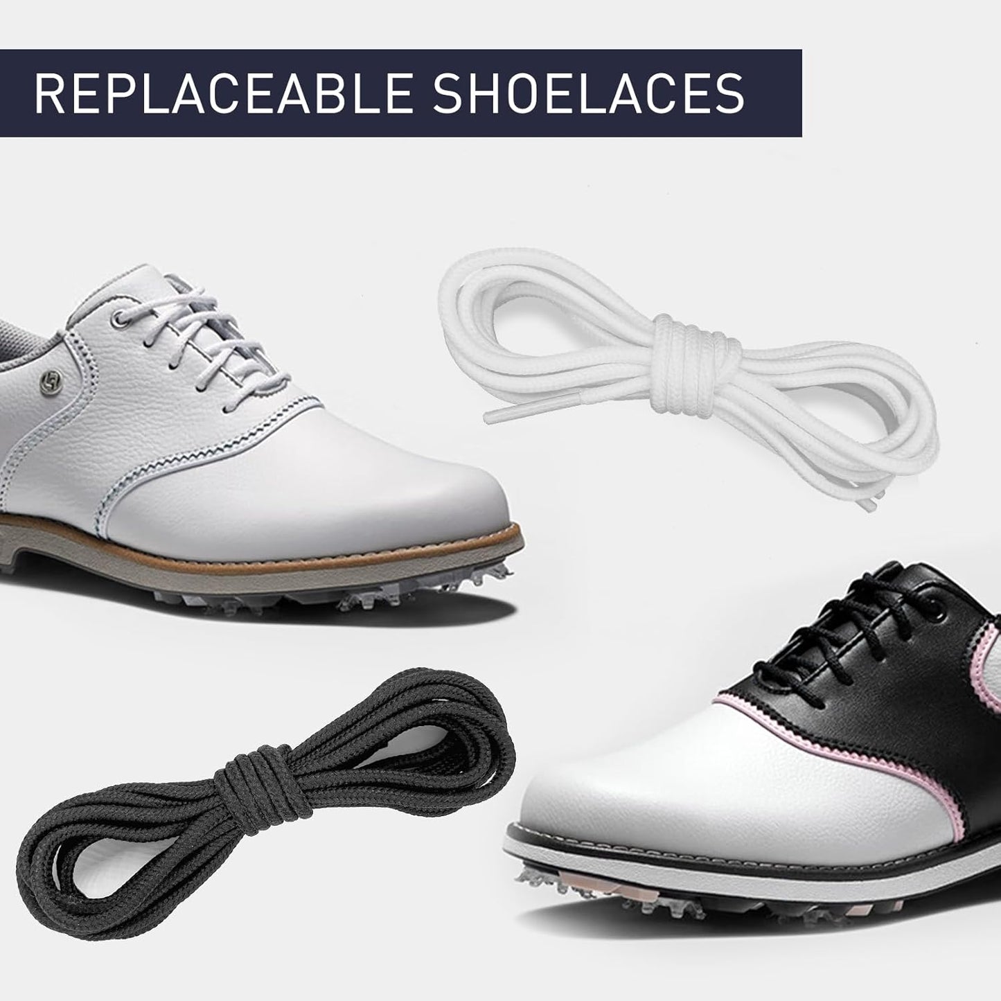 2 Pairs Polyester Golf Shoelaces for FootJoy Shoes, 3/32‘’(2.5mm) Thin Dress Oxford Shoe Laces Replacement Strings