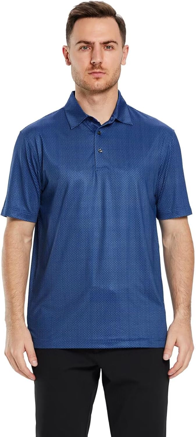 Golf Shirts for Men Dry Fit Short Sleeve Print Performance Moisture Wicking Polo Shirt