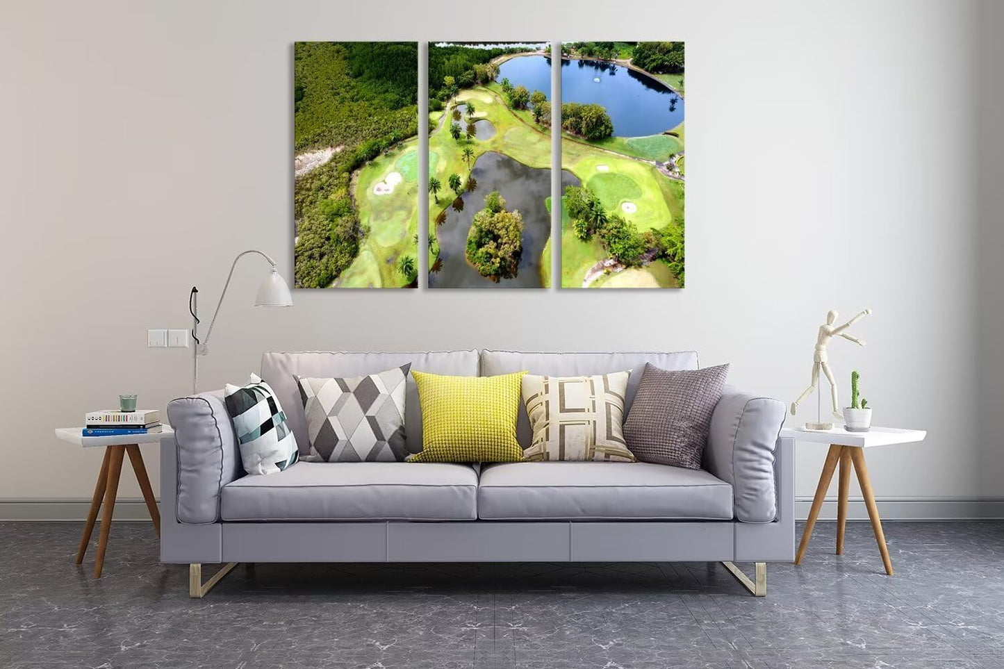 chenchenArt Golf Course Wall Art for Living Room Bedroom Bathroom Home Decorations Lake and Golf Course Pictures Posters Canvas Prints Modern Artwork for Office Framed Ready to Hang(20''W x 40''H x3)