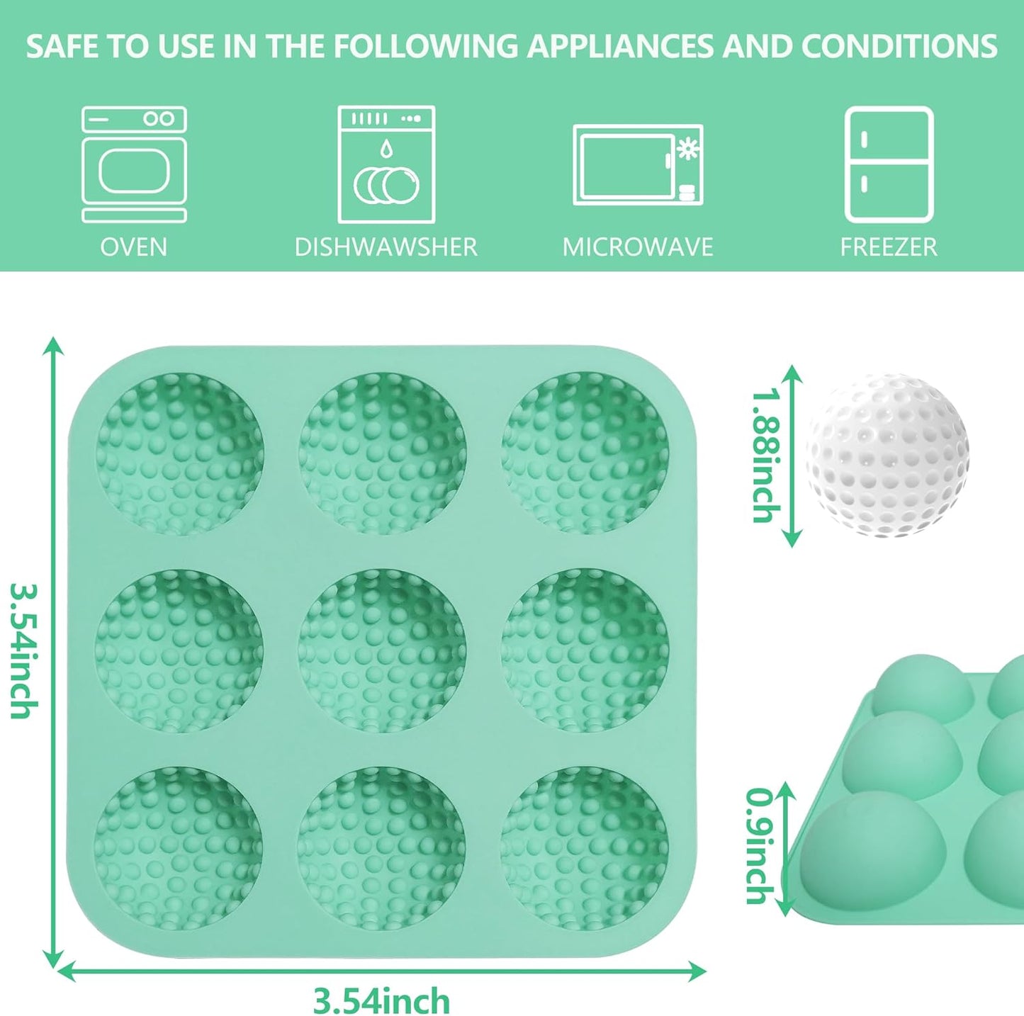 Golf Ball Chocolate Mold, Silicone Golf Ball Mold for Cake Pops, 9-Cavity 3D Golf Ball for Chocolate, Ice Cube (Golf Mold 3Pack)