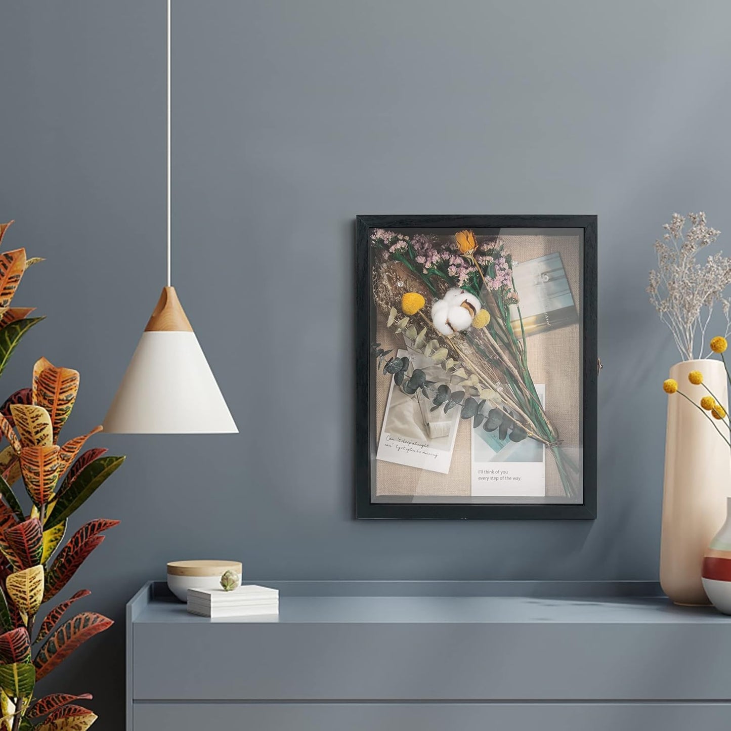 GraduatePro Shadow Box Frame 11x14 Display Case with Linen Back, Real Glass Window Door with Hinge, Picture Frame Wedding Bouquet Memorabilia Medals Photos Memory Box for Keepsakes, Rustic Black