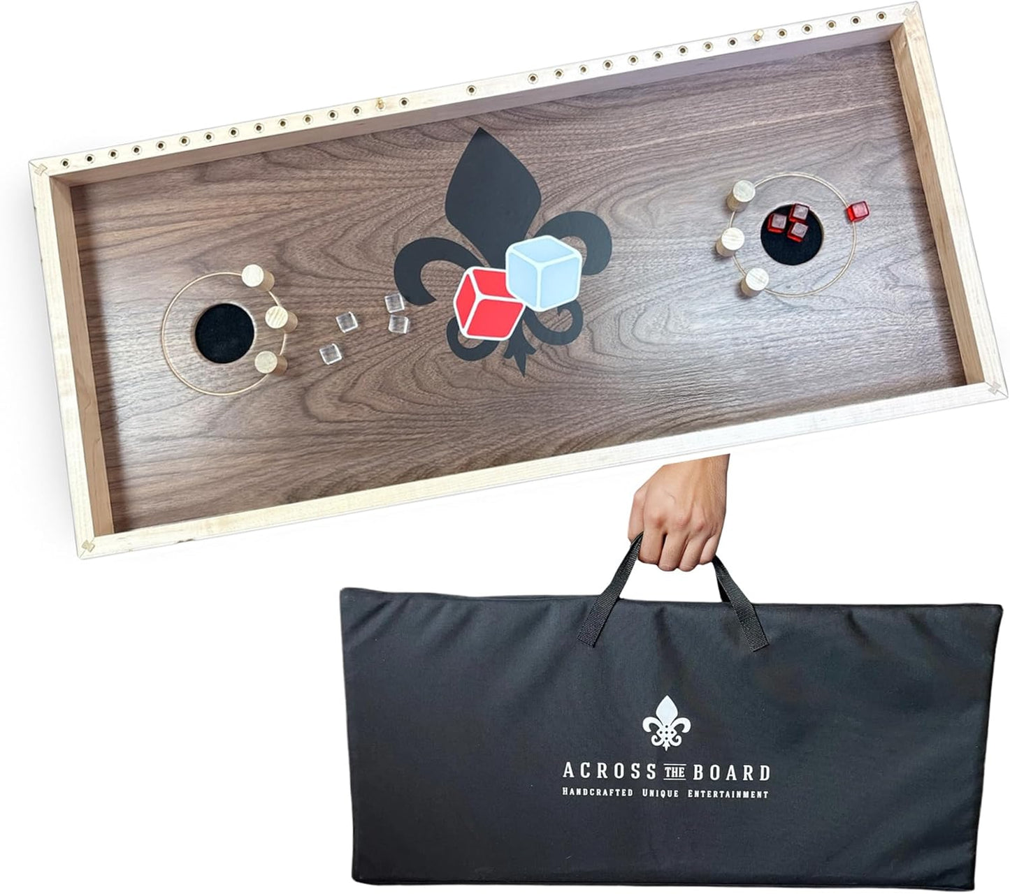 Knockin Dice with Carrying Case, Portable Multiplayer Alternative to Yard Washers or Any 2 or 4 Player Games, Fun Entertainment for Family Gatherings, Social Events & More - Across the Board Game