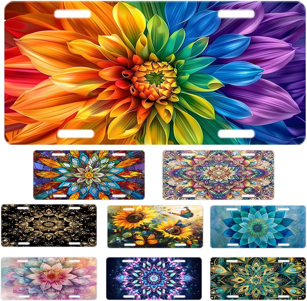 Custom License Plate Personalized Flower Pretty Funny Aluminum Front License Plates Decorative Rust-Free Metal Car Plate Covers for Women Men Car Tag Accessories fit Truck SUV Rv 12 X 6 in