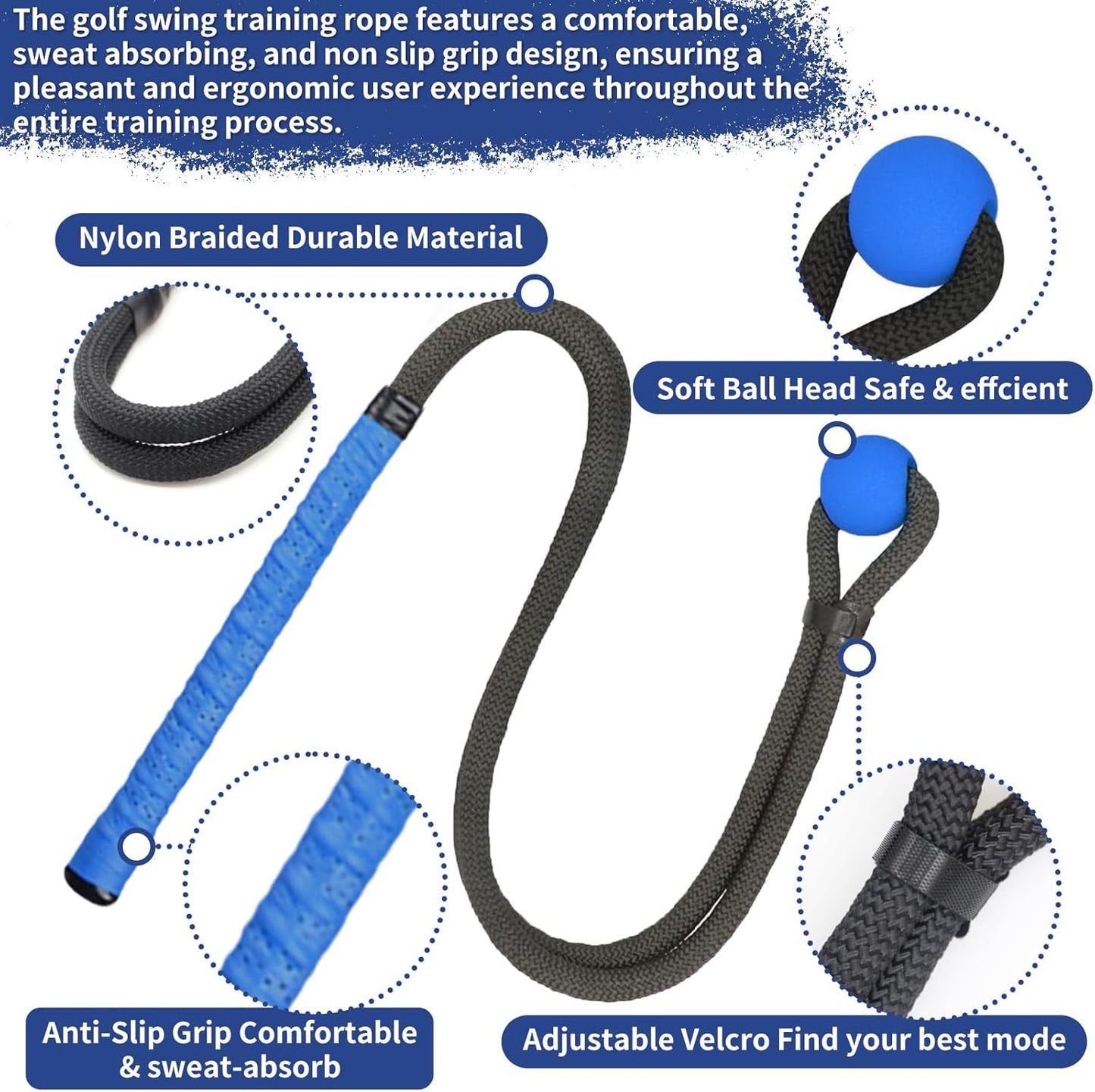 Golf Rope Swing Trainer, Professional Golf Swing Training Aid for Improving Speed, Tempo, Rhythm, Flexibility, Strength for Golfers, Golf Training Tool for Indoor/Outdoor Practice