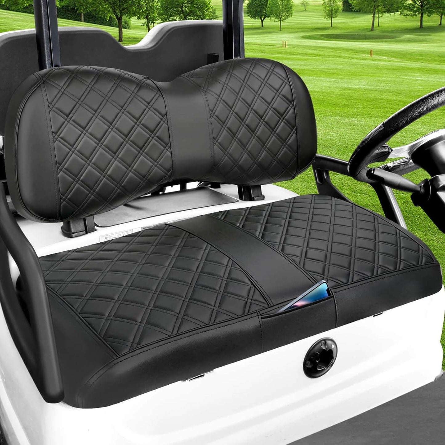 MOSNAI Yamaha Golf Cart Front Seat Cover for Drive G29 2007-2016 and 2017+ Drive 2 OEM Ordinary Seat Cushion, Concave and Convex Design Appearance, Thick Vinyl Leather Comfortable/Breathable