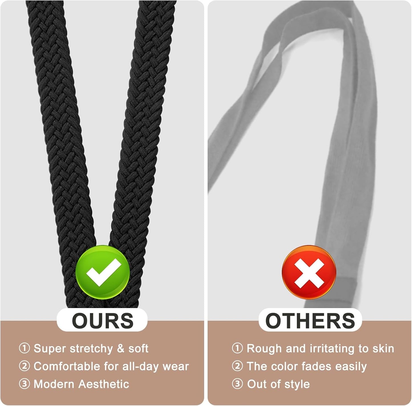 Fishent Stretchy Thin Lanyards for Keys ID Badges, Cute Long Teacher Neck Key Lanyard Keychains for Women Men Wallet Phone(Black)