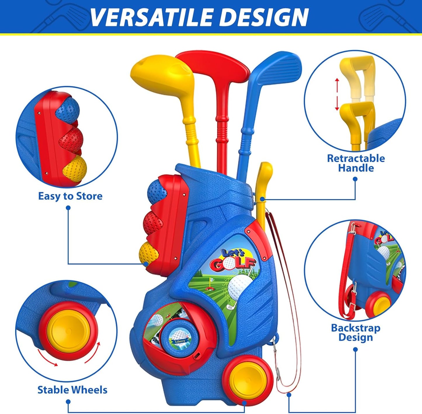 Liberry Toddler Golf Set for 2 3 4 Years Old Boys Girls, Upgraded Kids Golf Clubs Set with Cart, Putting Mat, Outdoor Indoor Sports Toy Birthday, Blue