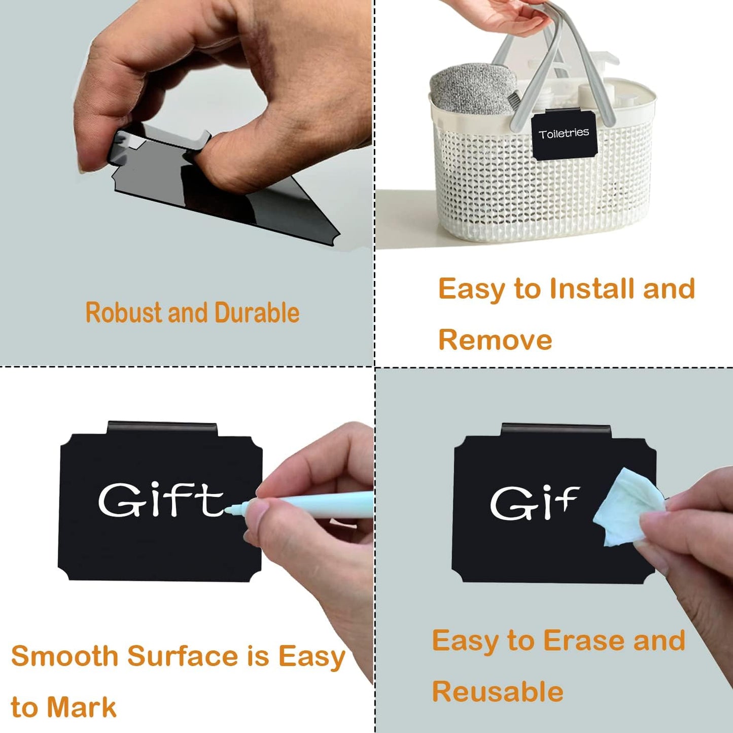 20 Basket Labels Clip On, Reusable Labels for Storage Bins, Removable Chalk Labels for Containers, Kitchen Closet Baskets and Storage Basket Holders with 2 White Chalk Markers