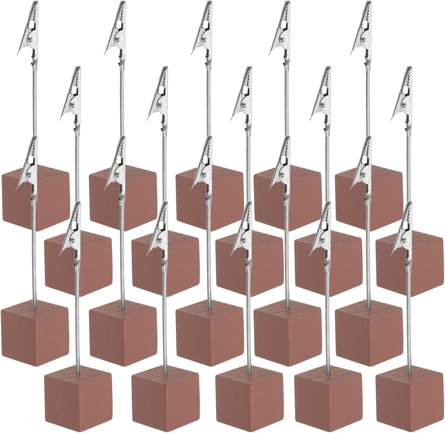 PATIKIL Place Card Holder, 20Pcs Memo Clip Holder Stand with Alligator Clasp Table Number Holders Wooden Base for Pictures Note Card Paper, Dark Pink