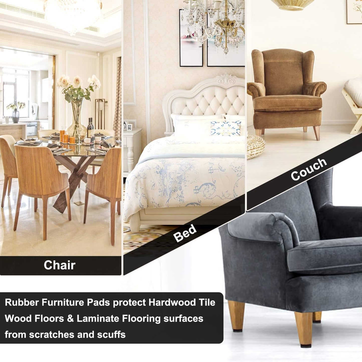 Yelanon Non Slip Furniture Pads -4pcs 6" Furniture Grippers Hardwood Floors, Non Skid for Furniture Legs,Self Adhesive Rubber Furniture Feet, Anti Slide Floors Protectors for Keep Couch Stoppers