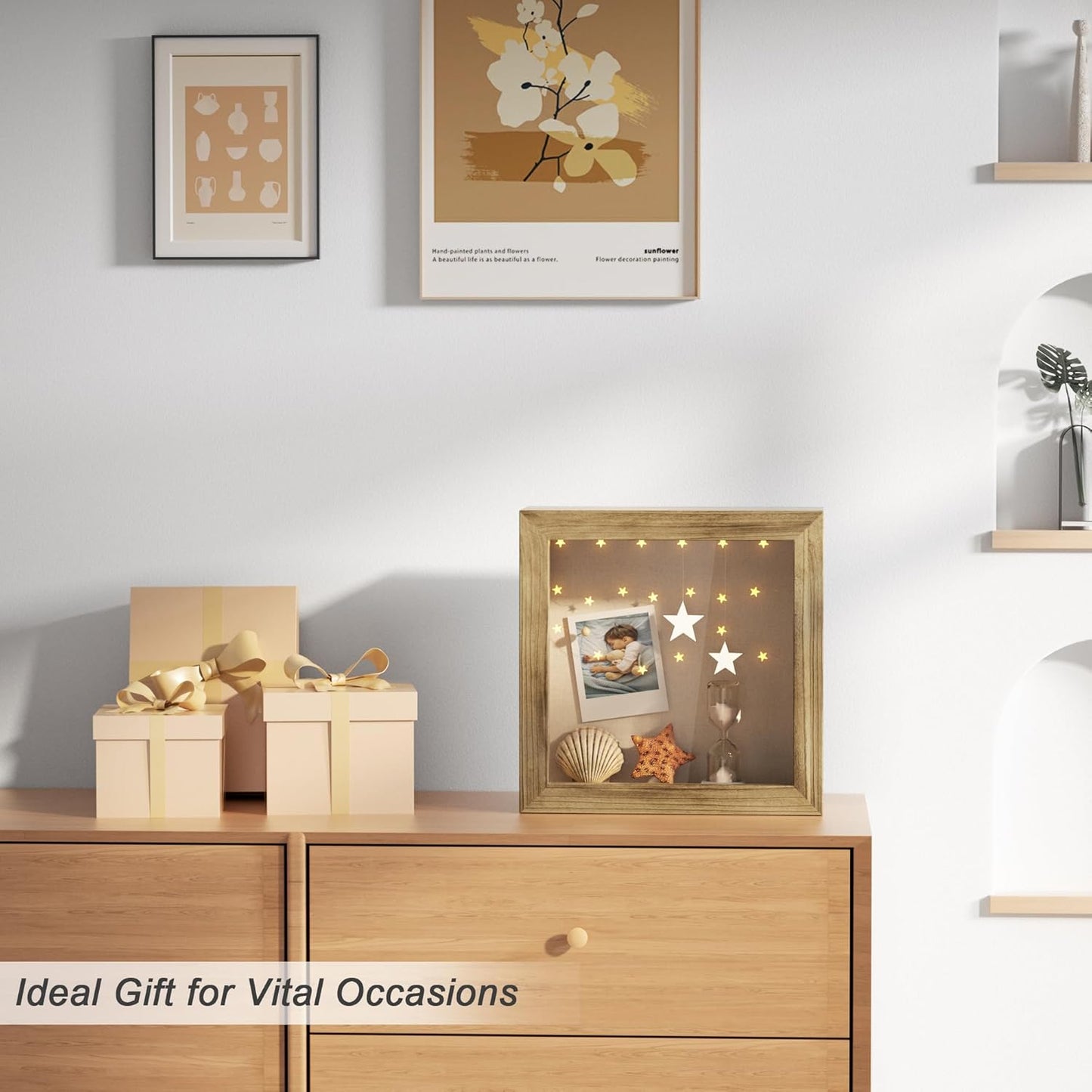 Love-KANKEI Shadow Box Frame 8x8, Wood Shadow Box Display Case with Glass Window, Memory Box for Memorabilia Awards Medals Photos Gift Carbonized Black